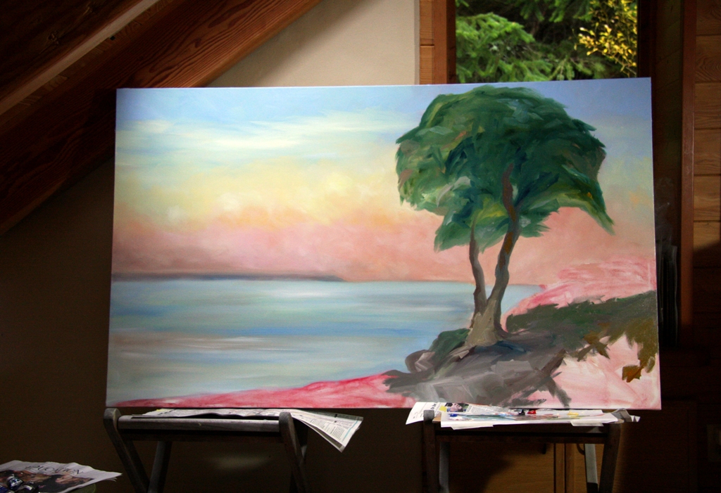 Evening and the Arbutus Tree in progress by Terrill Welch 2012_11_23 009
