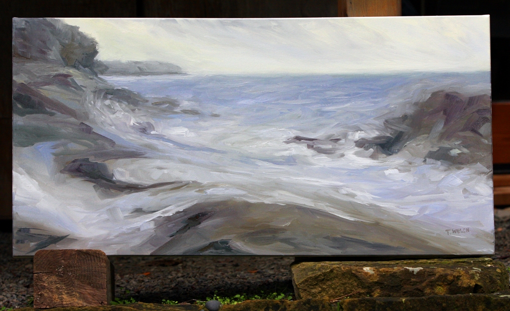 Rhythm of the Sea 20 x 40 inch work  in progress oil on canvas by Terrill Welch 2013_03_13 009
